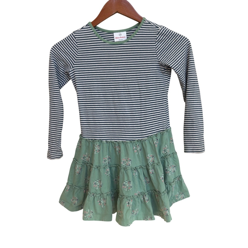 Hanna Andersson Girls Size 120 Striped Floral Tiered Ruffle Dress 6-7